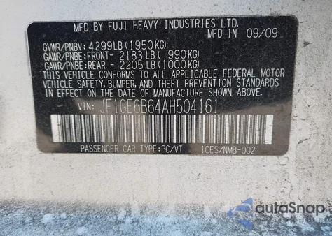 2010 Subaru Impreza 2.5I Premium из США, поврежденный, VIN JF1GE6B64AH504161